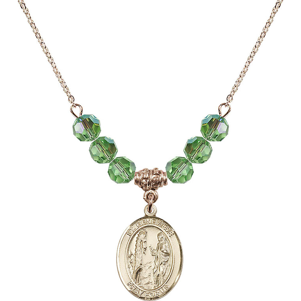 14kt Gold Filled Saint Genevieve Birthstone Necklace with Peridot Beads - 8041