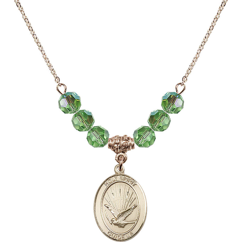 14kt Gold Filled Holy Spirit Birthstone Necklace with Peridot Beads - 8044