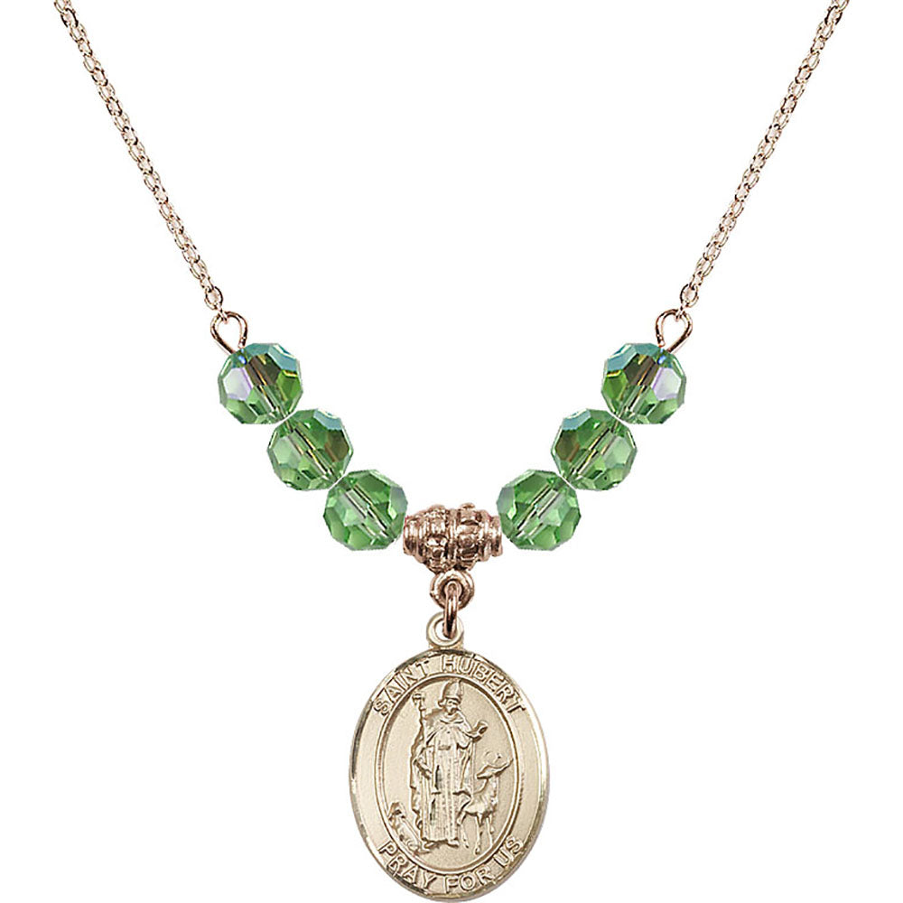 14kt Gold Filled Saint Hubert of Liege Birthstone Necklace with Peridot Beads - 8045