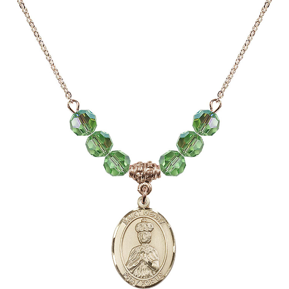 14kt Gold Filled Saint Henry II Birthstone Necklace with Peridot Beads - 8046