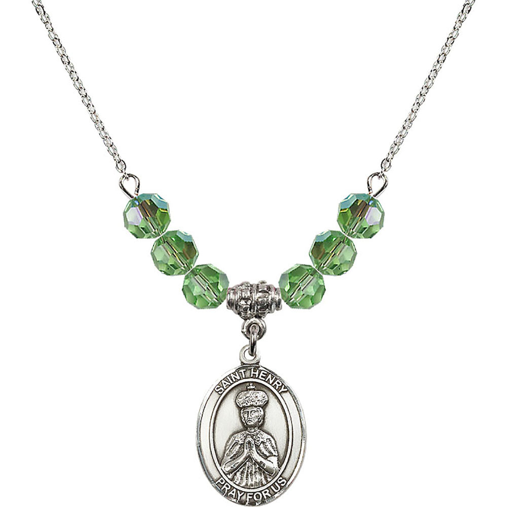 Sterling Silver Saint Henry II Birthstone Necklace with Peridot Beads - 8046