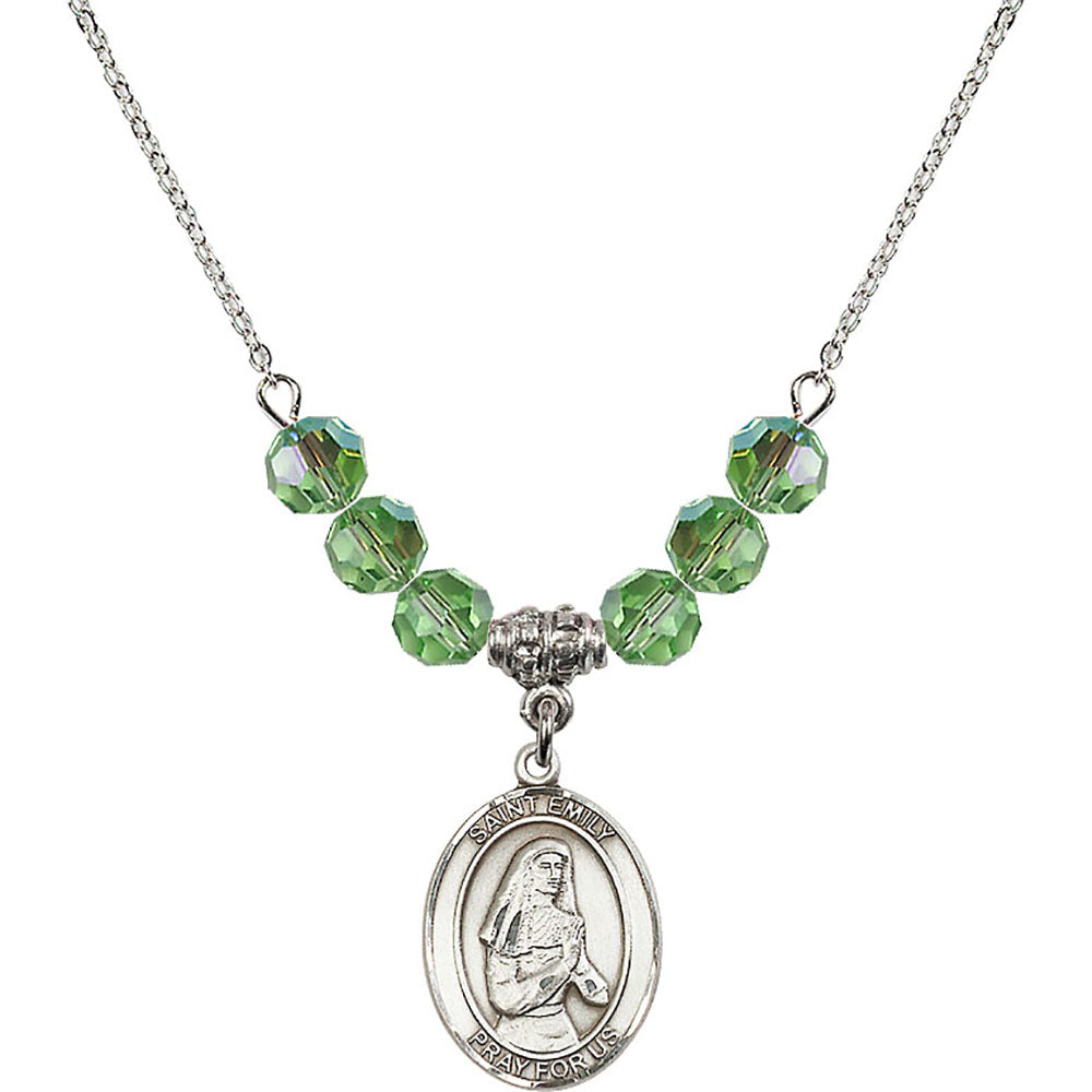 Sterling Silver Saint Emily de Vialar Birthstone Necklace with Peridot Beads - 8047
