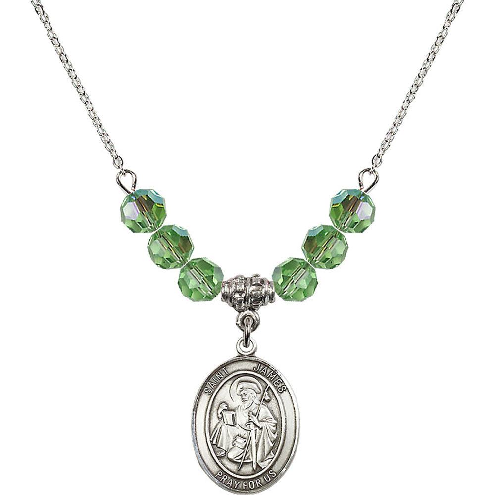 Sterling Silver Saint James the Greater Birthstone Necklace with Peridot Beads - 8050