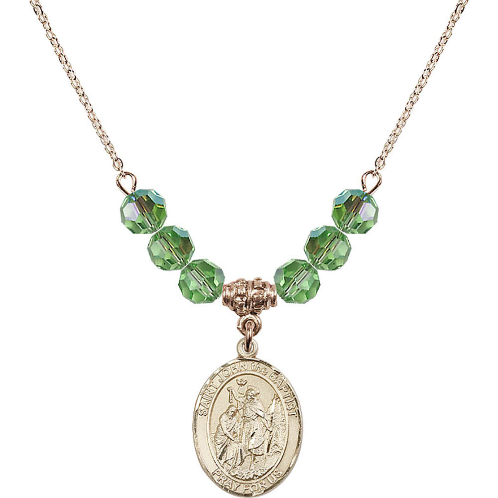 14kt Gold Filled Saint John the Baptist Birthstone Necklace with Peridot Beads - 8054
