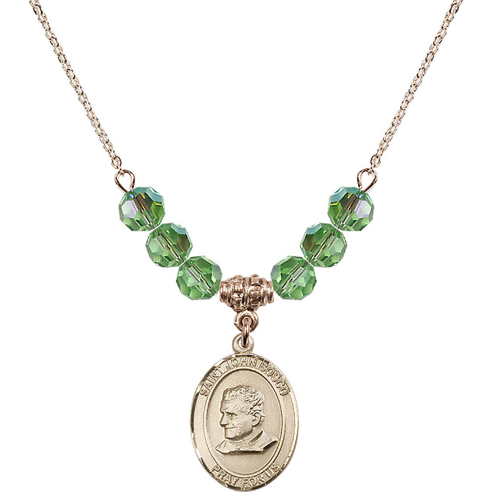 14kt Gold Filled Saint John Bosco Birthstone Necklace with Peridot Beads - 8055