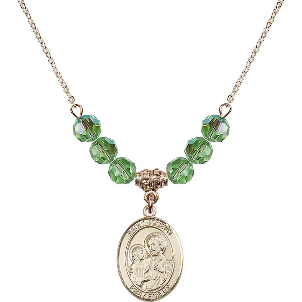 14kt Gold Filled Saint Joseph Birthstone Necklace with Peridot Beads - 8058