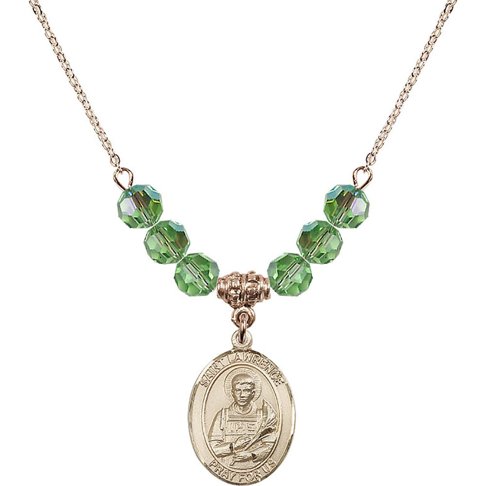 14kt Gold Filled Saint Lawrence Birthstone Necklace with Peridot Beads - 8063