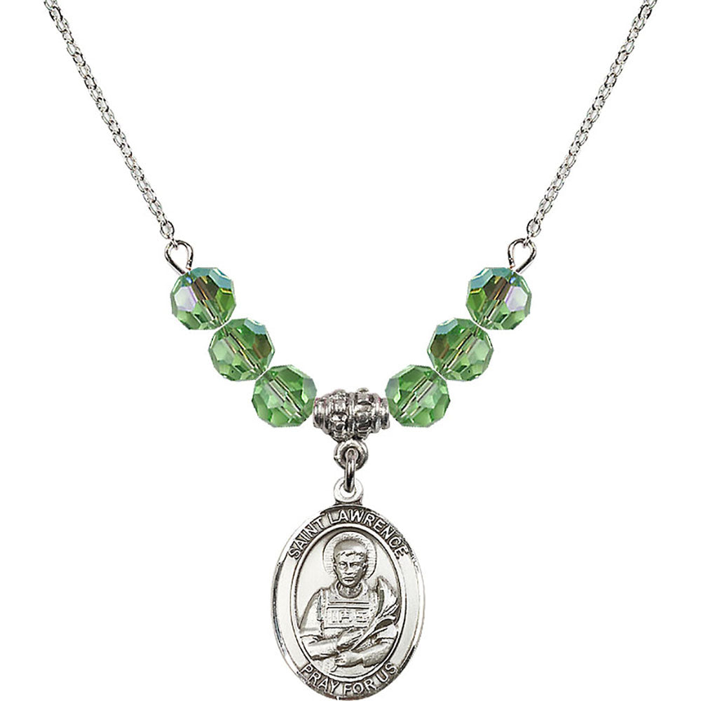 Sterling Silver Saint Lawrence Birthstone Necklace with Peridot Beads - 8063