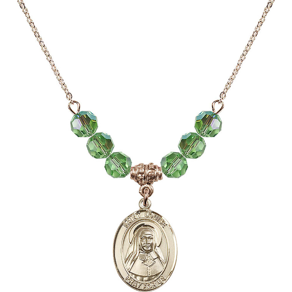 14kt Gold Filled Saint Louise de Marillac Birthstone Necklace with Peridot Beads - 8064