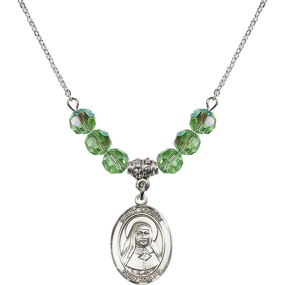 Sterling Silver Saint Louise de Marillac Birthstone Necklace with Peridot Beads - 8064