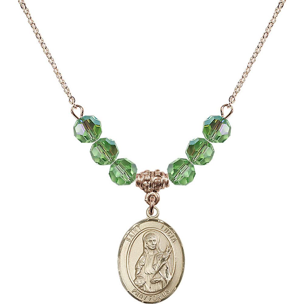 14kt Gold Filled Saint Lucia of Syracuse Birthstone Necklace with Peridot Beads - 8065