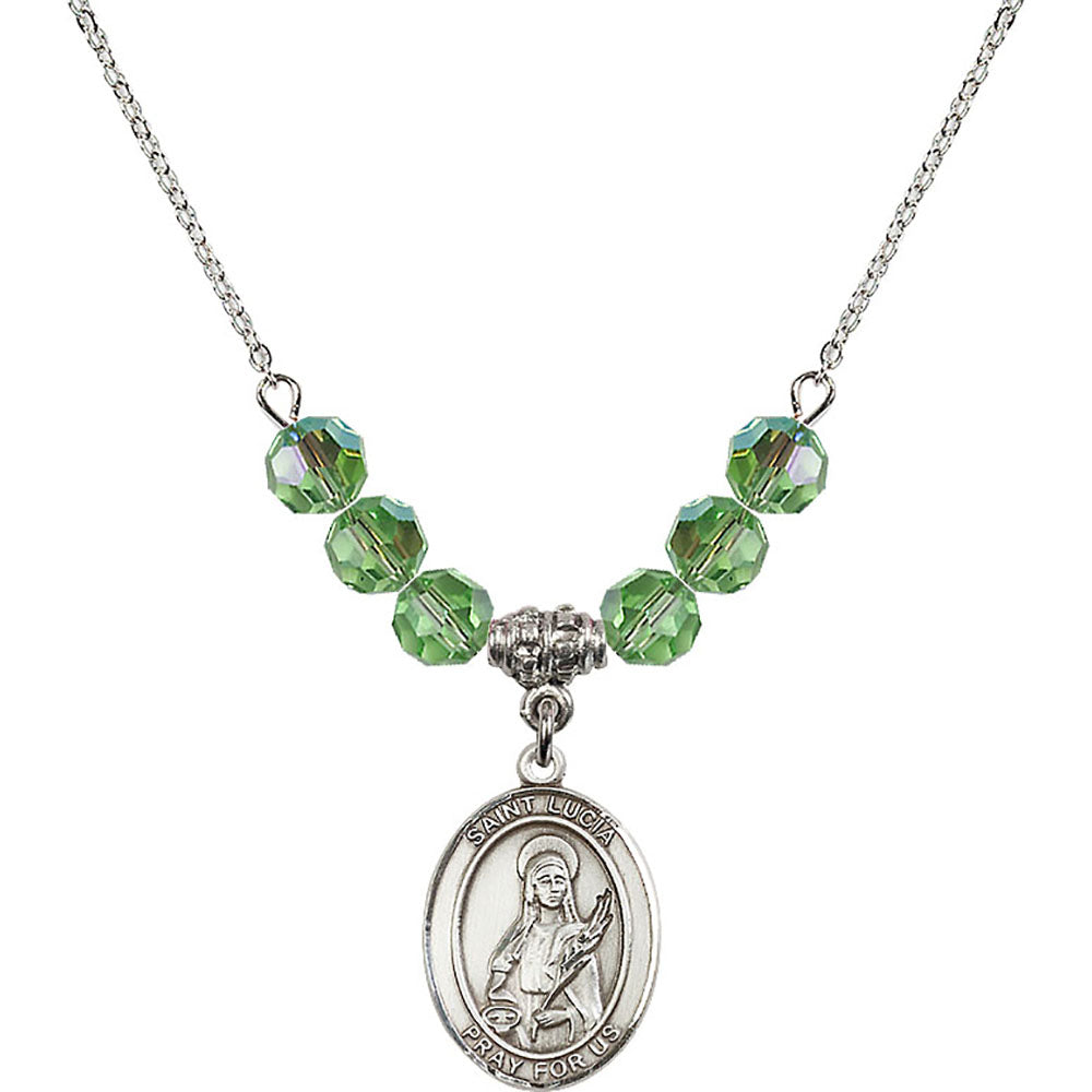 Sterling Silver Saint Lucia of Syracuse Birthstone Necklace with Peridot Beads - 8065