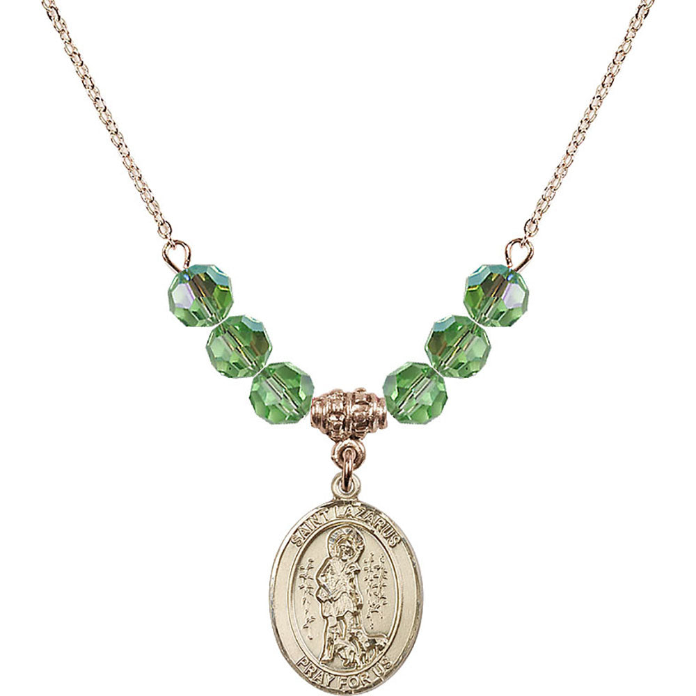 14kt Gold Filled Saint Lazarus Birthstone Necklace with Peridot Beads - 8066