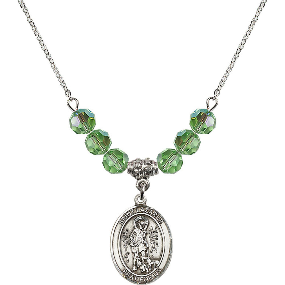Sterling Silver Saint Lazarus Birthstone Necklace with Peridot Beads - 8066