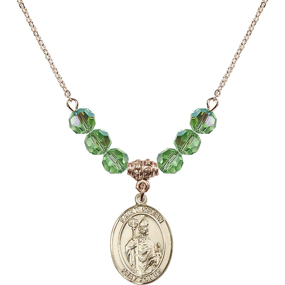 14kt Gold Filled Saint Kilian Birthstone Necklace with Peridot Beads - 8067