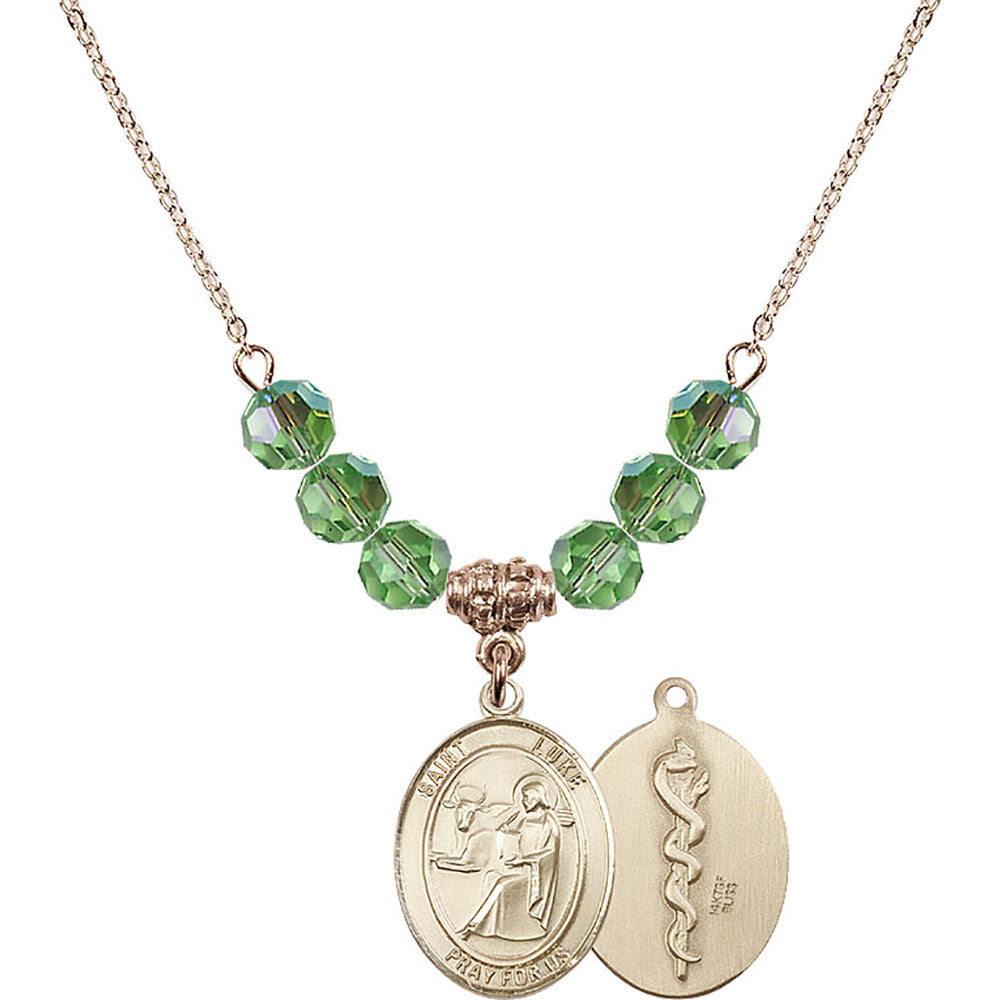 14kt Gold Filled Saint Luke the Apostle / Doctor Birthstone Necklace with Peridot Beads - 8068