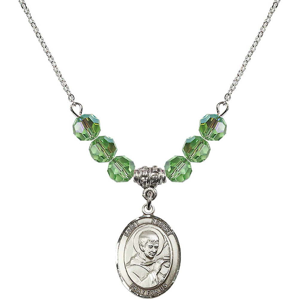 Sterling Silver Saint Robert Bellarmine Birthstone Necklace with Peridot Beads - 8096