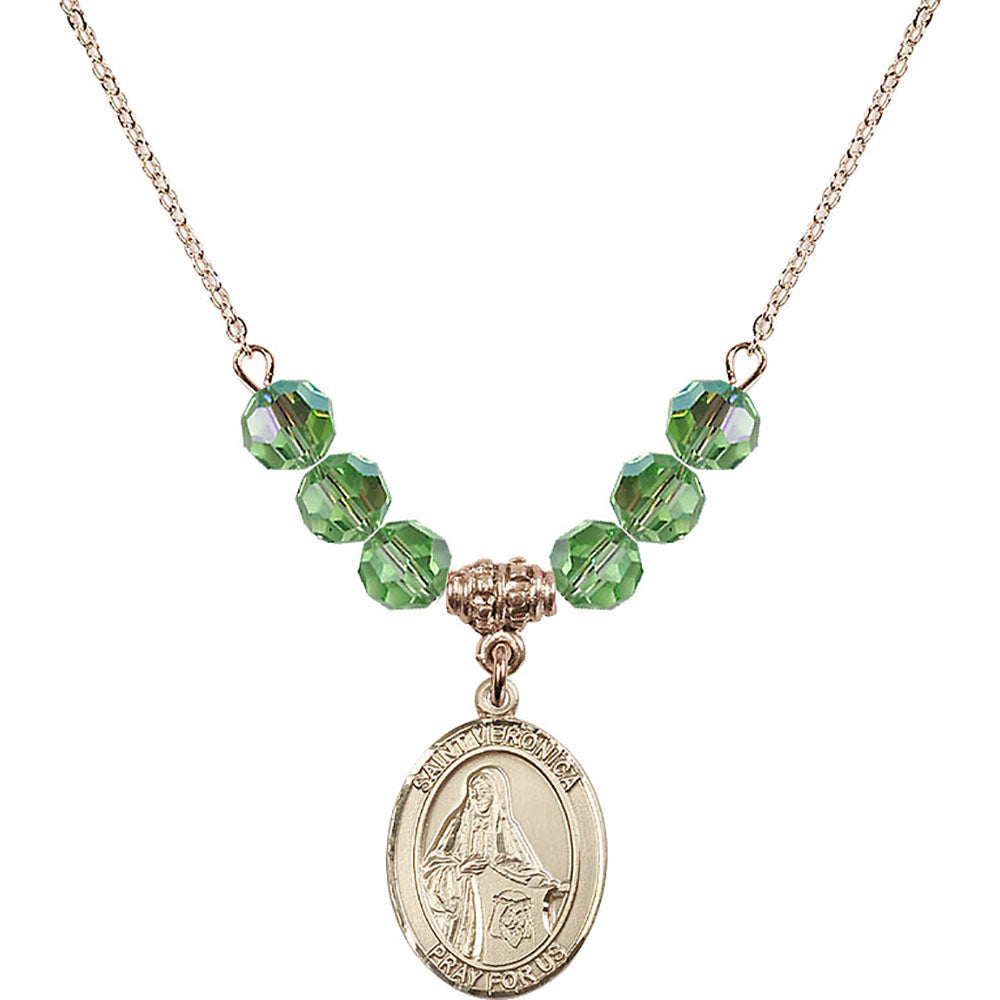 14kt Gold Filled Saint Veronica Birthstone Necklace with Peridot Beads - 8110