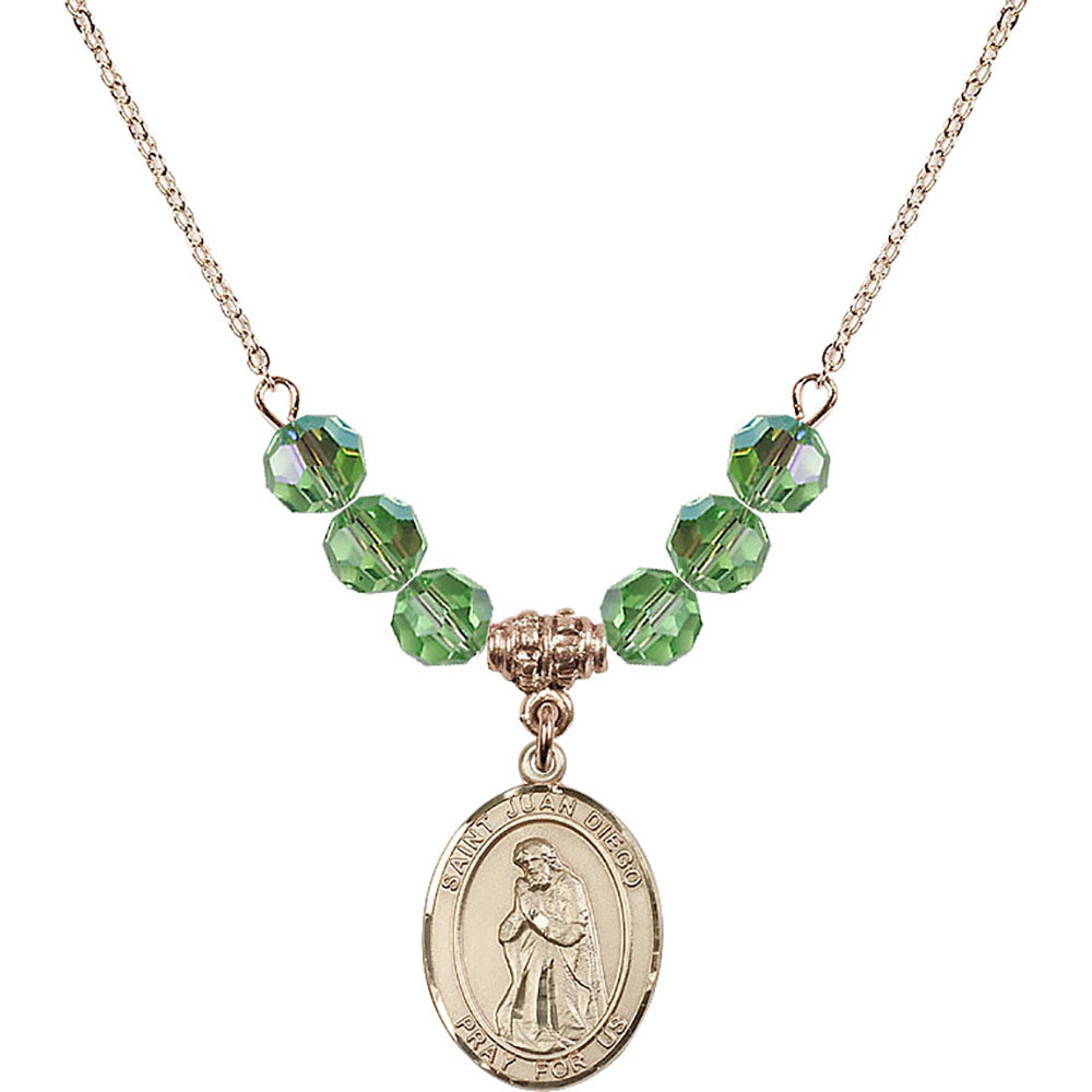 14kt Gold Filled Saint Juan Diego Birthstone Necklace with Peridot Beads - 8111