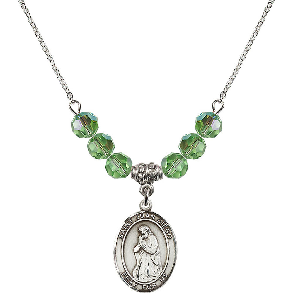 Sterling Silver Saint Juan Diego Birthstone Necklace with Peridot Beads - 8111