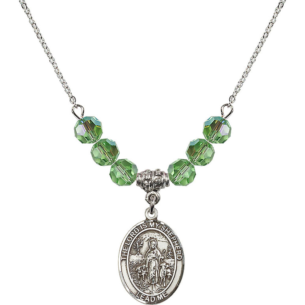 Sterling Silver Lord Is My Shepherd Birthstone Necklace with Peridot Beads - 8119