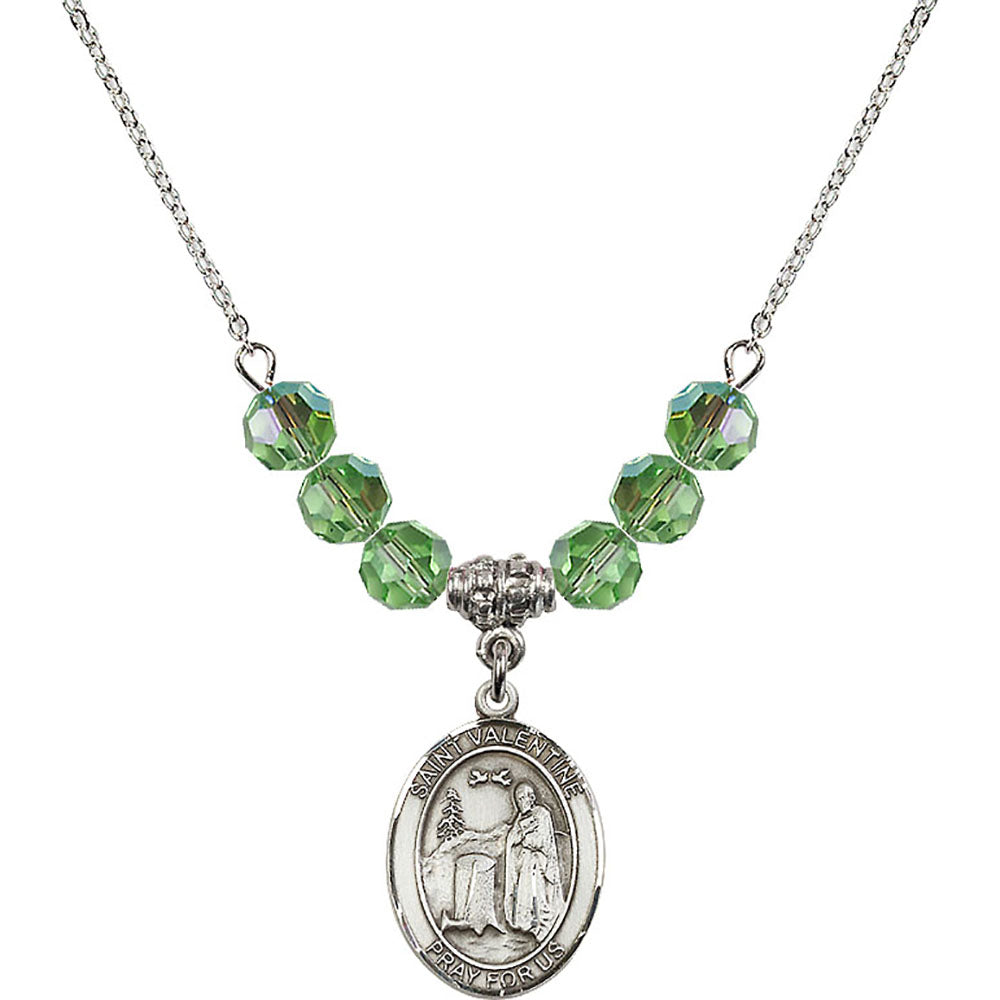 Sterling Silver Saint Valentine of Rome Birthstone Necklace with Peridot Beads - 8121