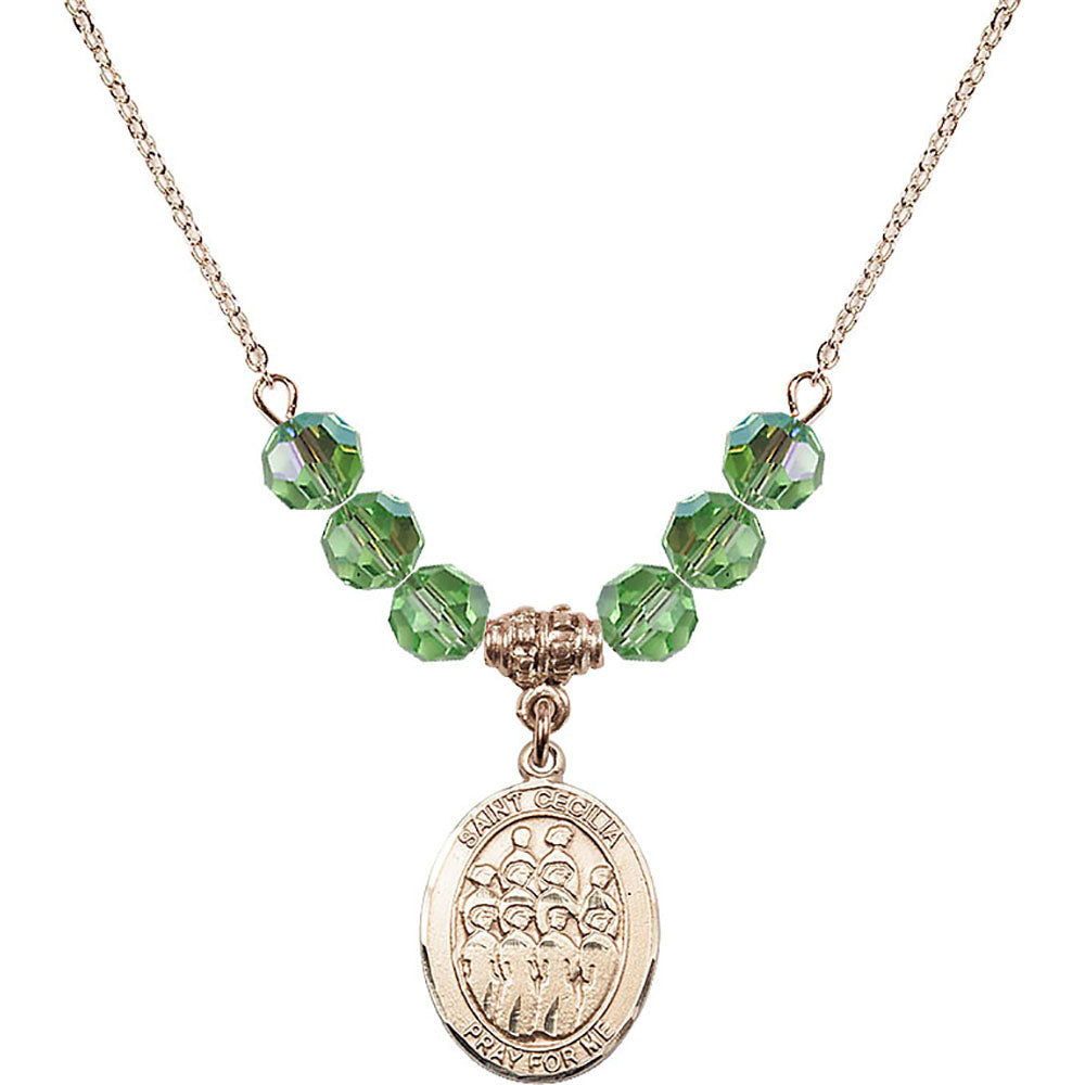 14kt Gold Filled Saint Cecilia / Choir Birthstone Necklace with Peridot Beads - 8180