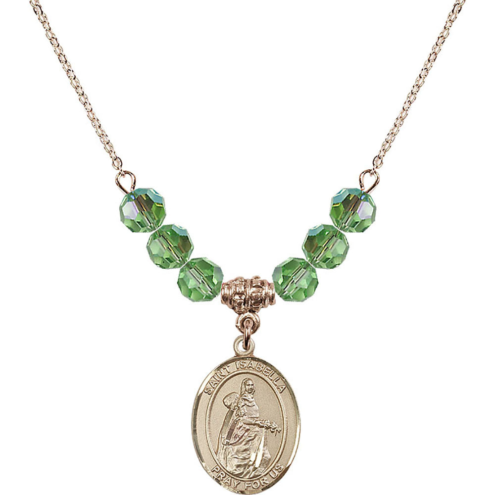 14kt Gold Filled Saint Isabella of Portugal Birthstone Necklace with Peridot Beads - 8250