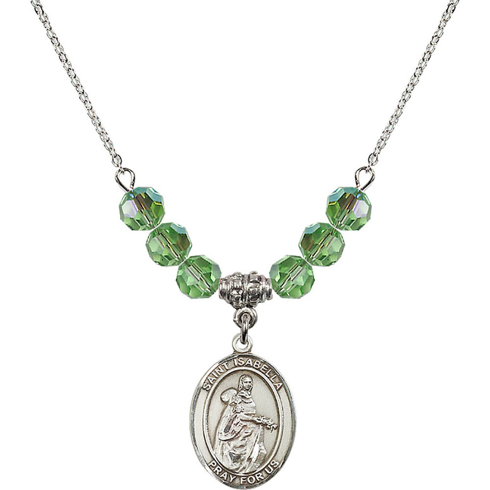 Sterling Silver Saint Isabella of Portugal Birthstone Necklace with Peridot Beads - 8250