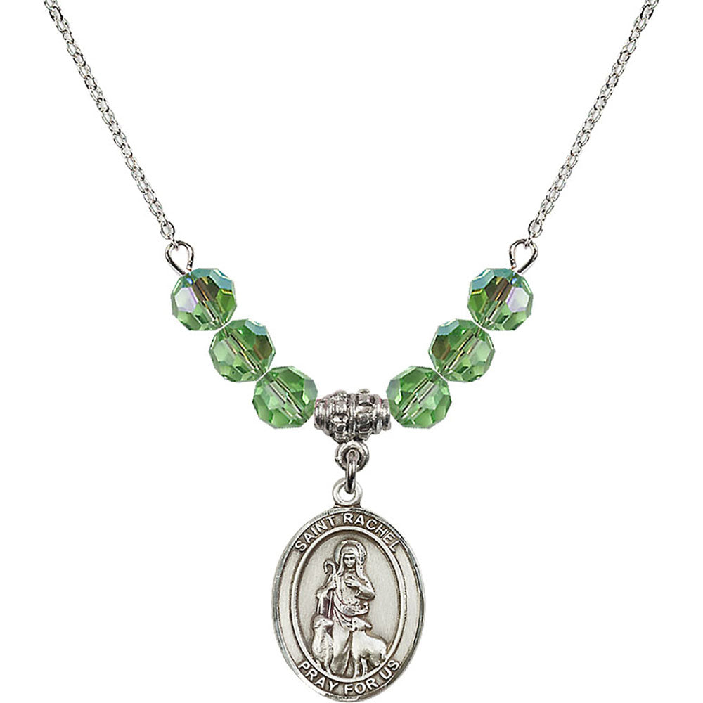 Sterling Silver Saint Rachel Birthstone Necklace with Peridot Beads - 8251