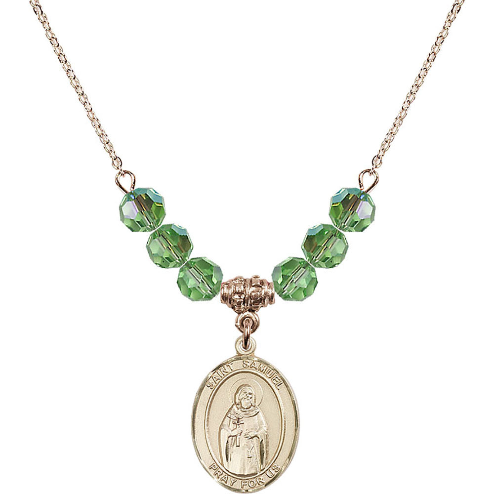 14kt Gold Filled Saint Samuel Birthstone Necklace with Peridot Beads - 8259