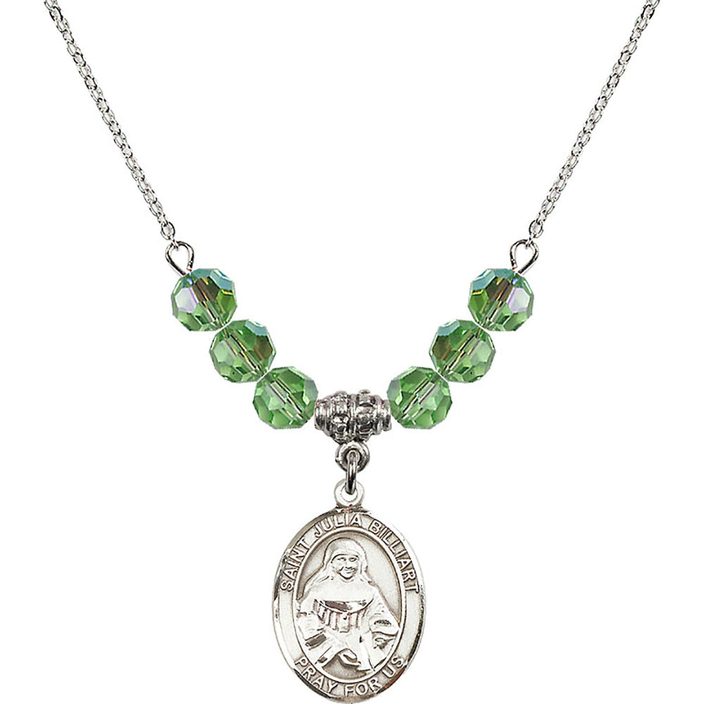 Sterling Silver Saint Julia Billiart Birthstone Necklace with Peridot Beads - 8267