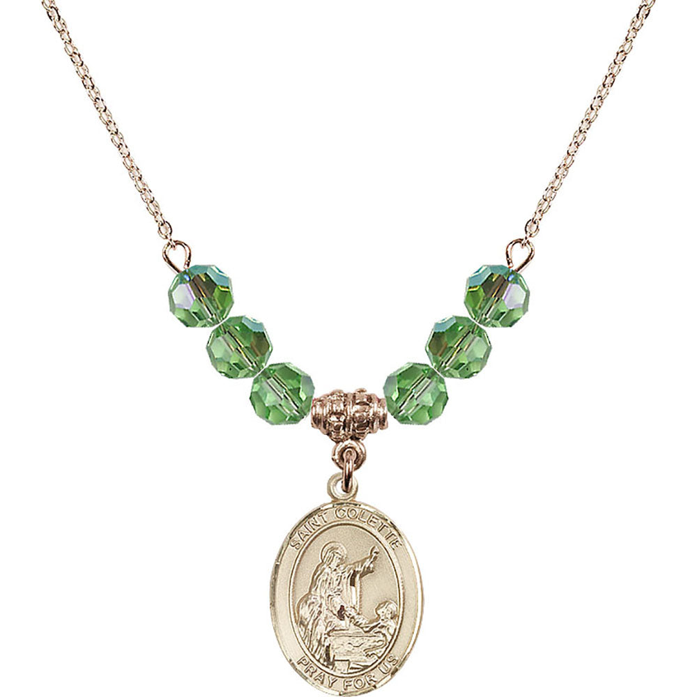 14kt Gold Filled Saint Colette Birthstone Necklace with Peridot Beads - 8268