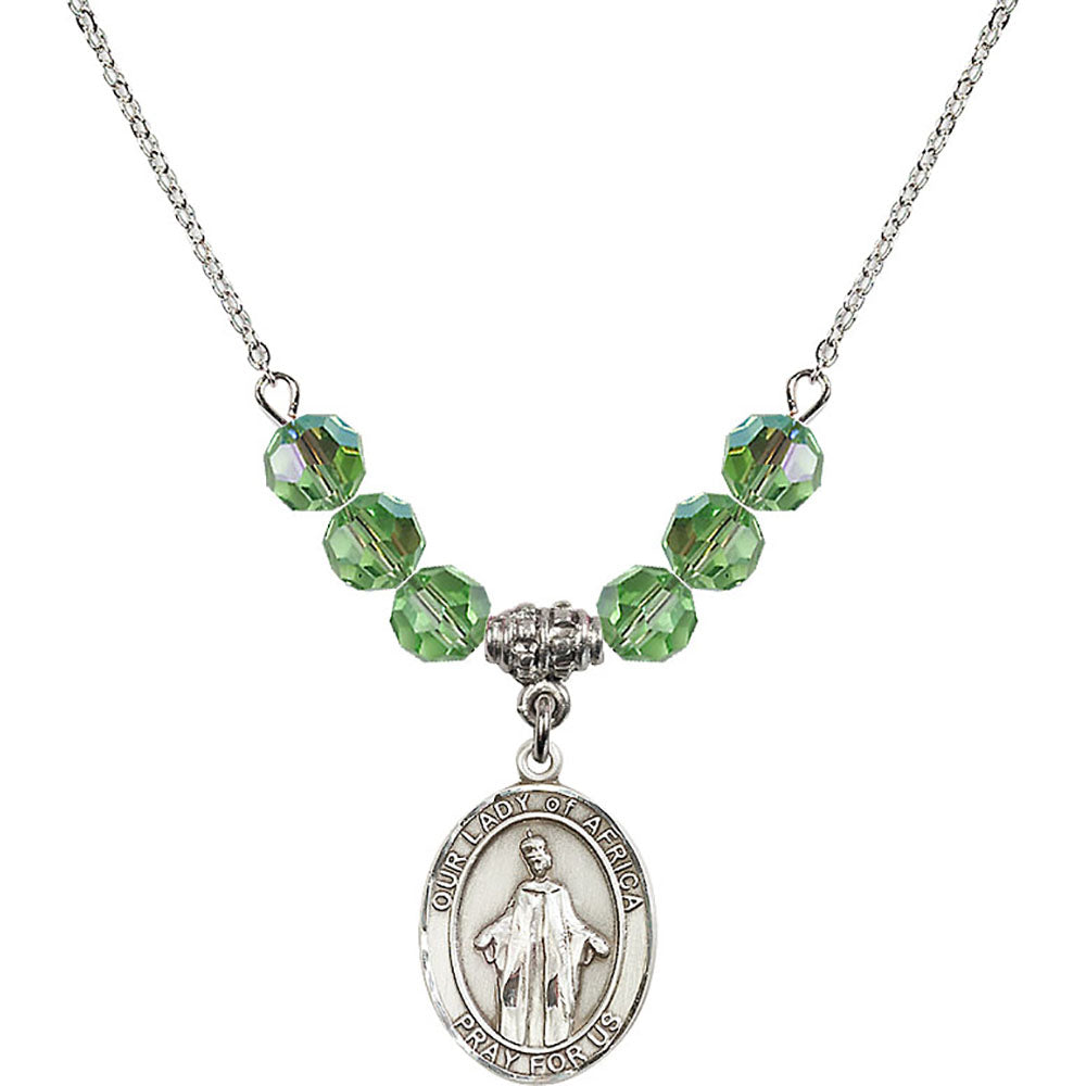 Sterling Silver Our Lady of Africa Birthstone Necklace with Peridot Beads - 8269