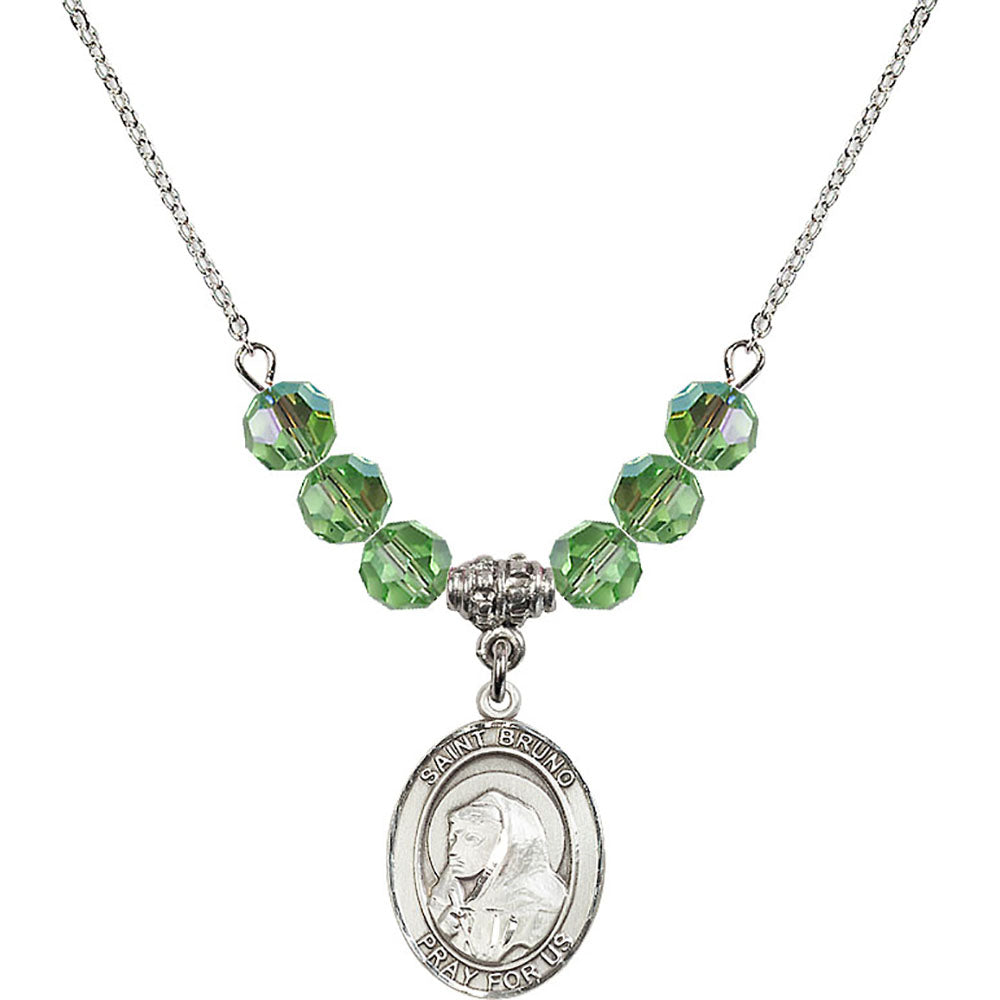 Sterling Silver Saint Bruno Birthstone Necklace with Peridot Beads - 8270