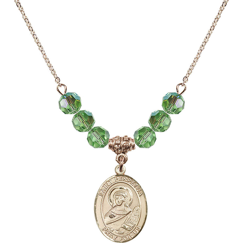 14kt Gold Filled Saint Perpetua Birthstone Necklace with Peridot Beads - 8272