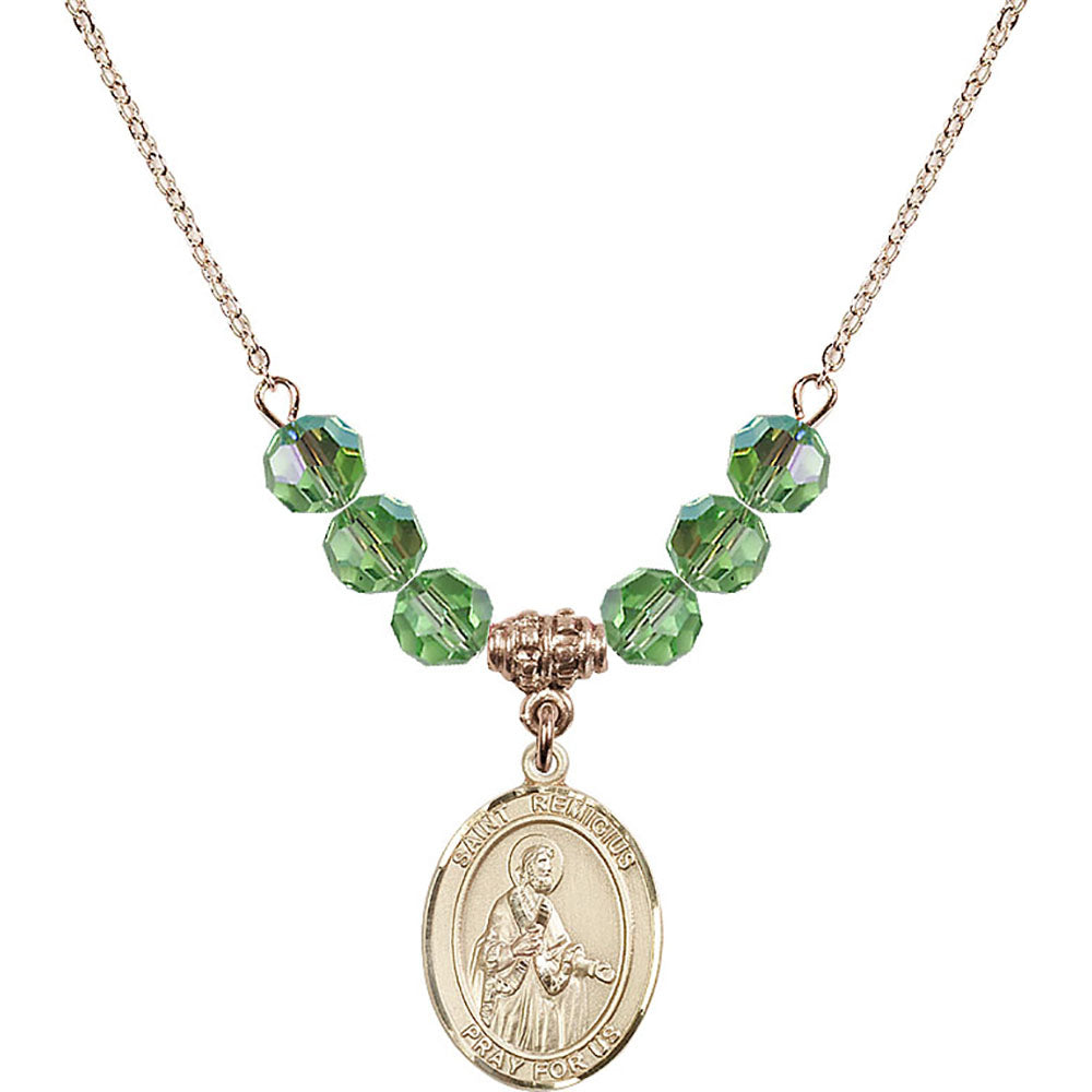 14kt Gold Filled Saint Remigius of Reims Birthstone Necklace with Peridot Beads - 8274