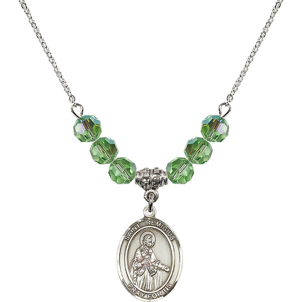 Sterling Silver Saint Remigius of Reims Birthstone Necklace with Peridot Beads - 8274