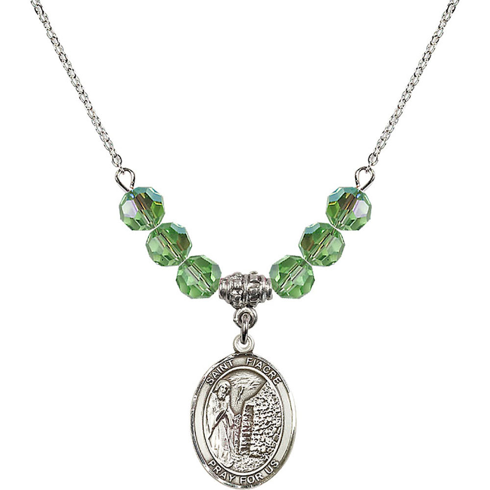 Sterling Silver Saint Fiacre Birthstone Necklace with Peridot Beads - 8298