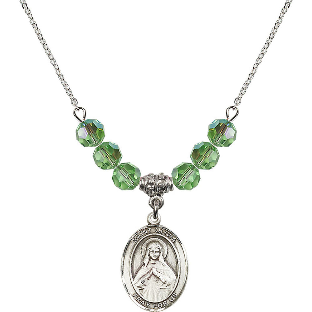 Sterling Silver Saint Olivia Birthstone Necklace with Peridot Beads - 8312