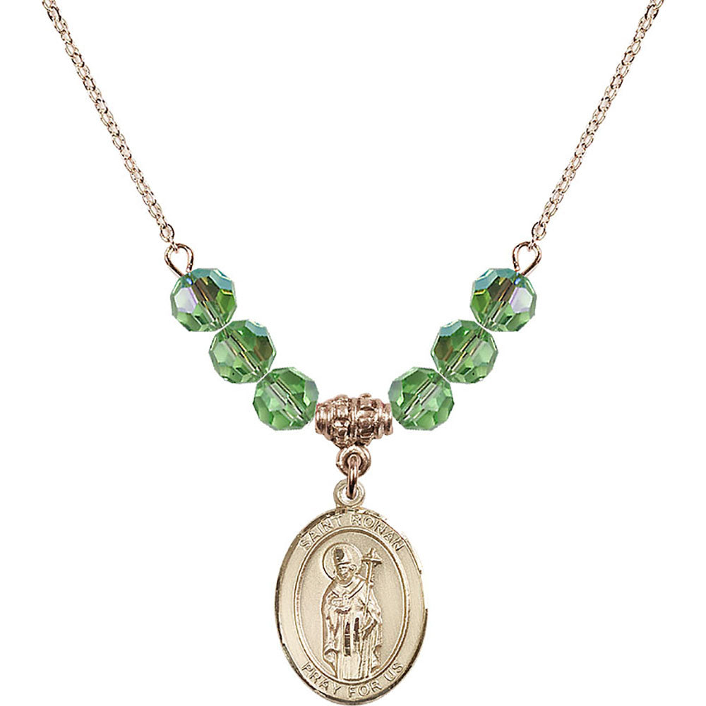 14kt Gold Filled Saint Ronan Birthstone Necklace with Peridot Beads - 8315
