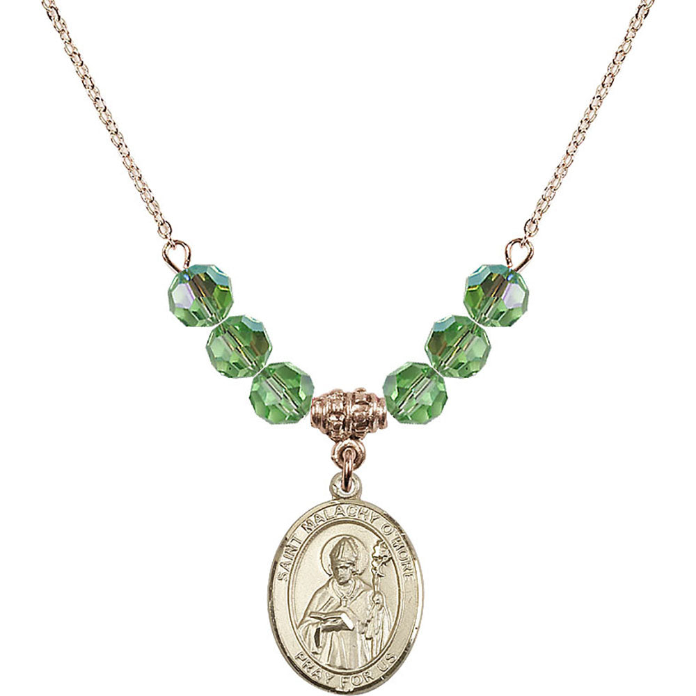 14kt Gold Filled Saint Malachy O'More Birthstone Necklace with Peridot Beads - 8316