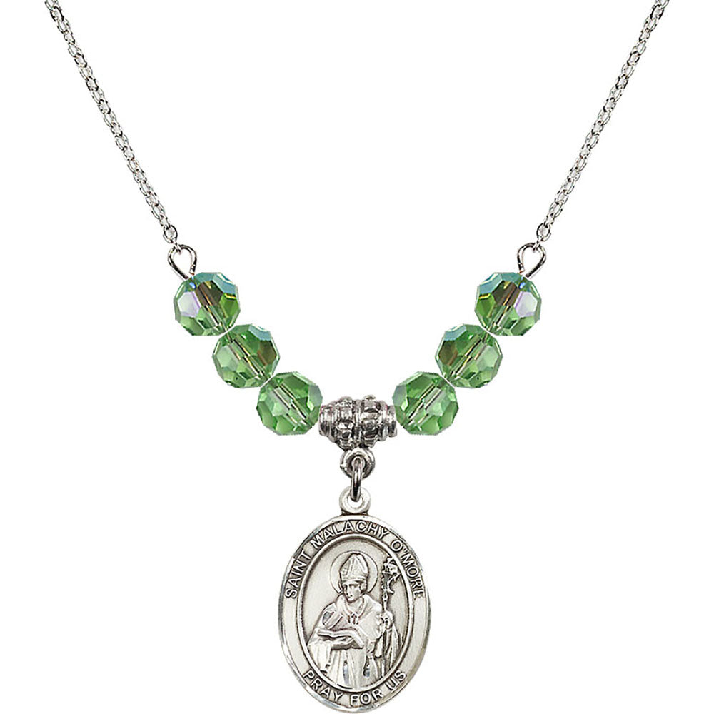 Sterling Silver Saint Malachy O'More Birthstone Necklace with Peridot Beads - 8316