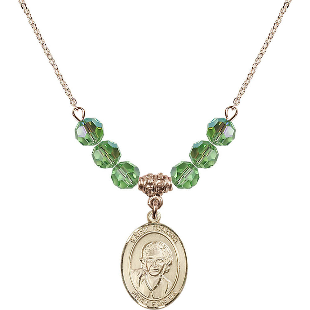 14kt Gold Filled Saint Gianna Beretta Molla Birthstone Necklace with Peridot Beads - 8322