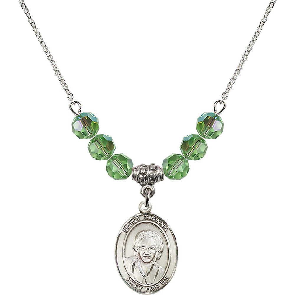Sterling Silver Saint Gianna Beretta Molla Birthstone Necklace with Peridot Beads - 8322