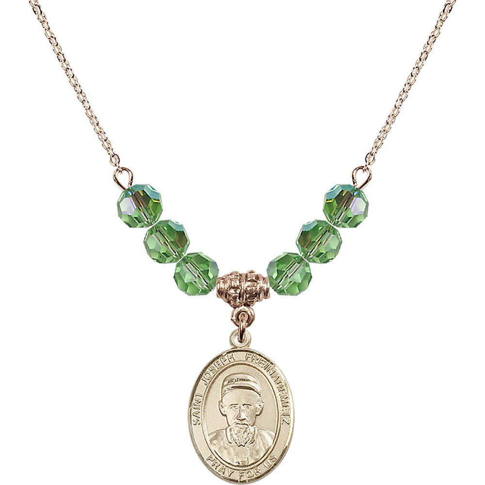 14kt Gold Filled Saint Joseph Freinademetz Birthstone Necklace with Peridot Beads - 8329