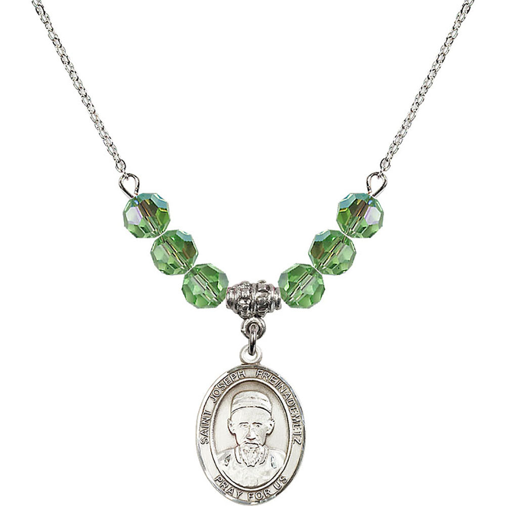 Sterling Silver Saint Joseph Freinademetz Birthstone Necklace with Peridot Beads - 8329