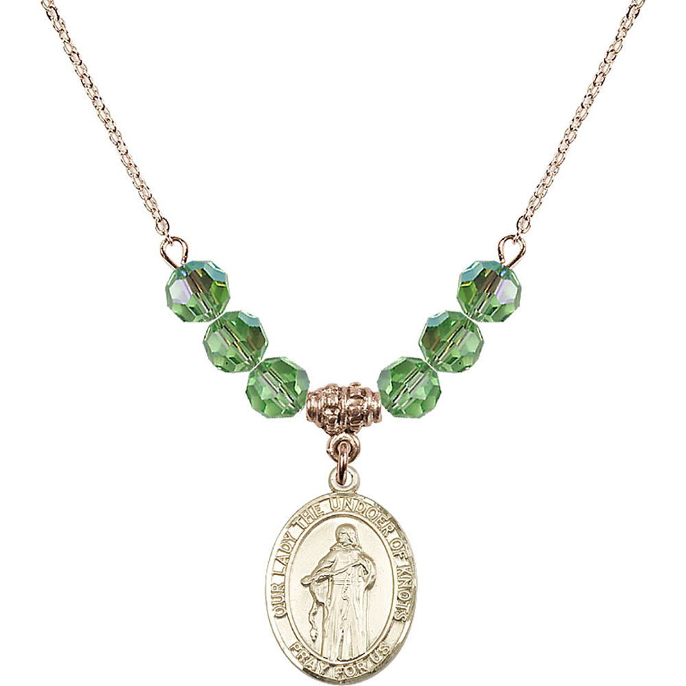 14kt Gold Filled Our Lady the Undoer of Knots Birthstone Necklace with Peridot Beads - 8383