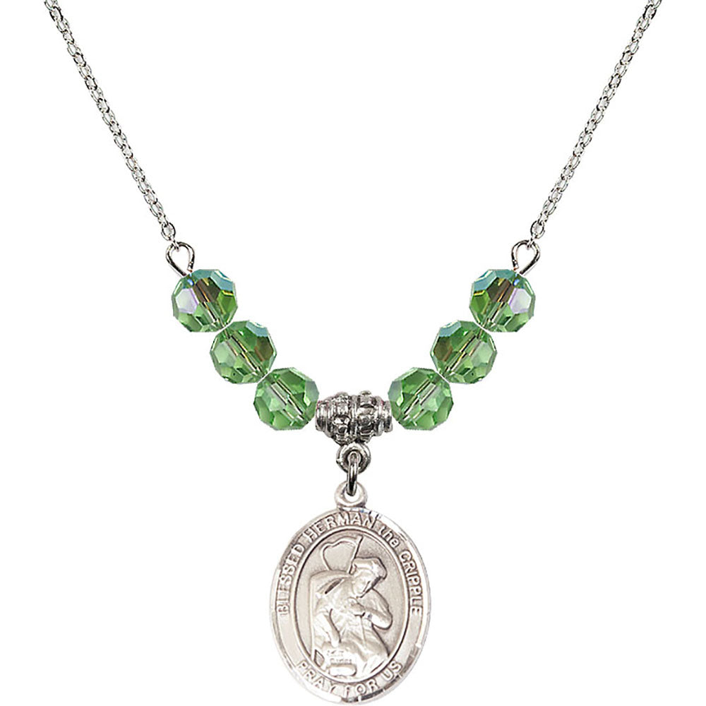 Sterling Silver Blessed Herman the Cripple Birthstone Necklace with Peridot Beads - 8403
