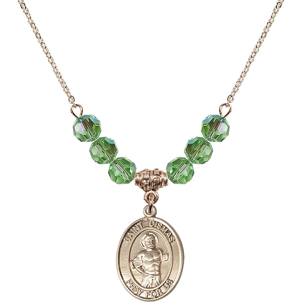 14kt Gold Filled Saint Dismas Birthstone Necklace with Peridot Beads - 8418